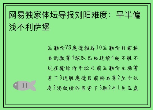 网易独家体坛导报刘阳难度：平半偏浅不利萨堡