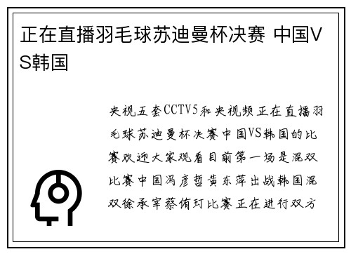 正在直播羽毛球苏迪曼杯决赛 中国VS韩国